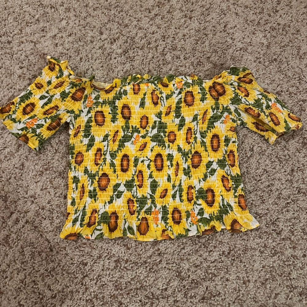 Forever 21 Yellow Sunflower Off-Shoulder Blouse